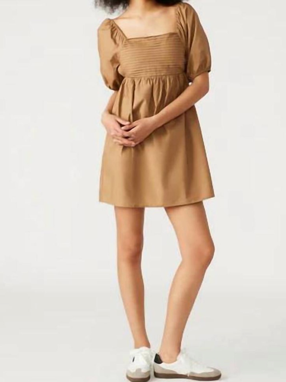 Steve Madden Tan Puff Sleeve Square Neck Dress